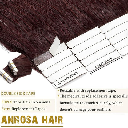 Anrosa 18 inch Ombre Tape in Hair Extensions Real Remy Human Hair Tape in Premium Quality Silky Hair Natural Hair Extensions Seamless Skin Weft Double Sided 20/pcs 50g