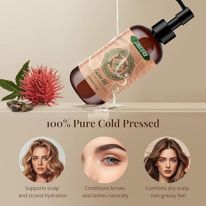 100% Pure Castor Oil – Cold-Pressed Carrier Oil for Skin, Hair, Scalp, Lashes, Brows & Nails – Rich, Thick Texture for Deep Moisture, 236ml (8 fl oz)