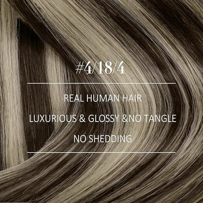 YoungSee 135G Clip in Hair Extensions Brown Balayage Clip in Extensions Real Human Hair Chocolate Brown with Ash Blonde Balayage Regain Confidence 16Inch 7pcs