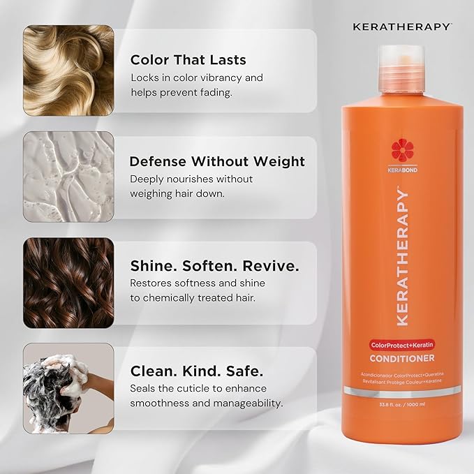 KERATHERAPY Keratin Infused Color Protect Conditioner, 33.8 fl. oz., 1000 ml - Gluten Free Color Protecting Conditioner for Color Treated Hair with Kerabond Technology, Red Raspberry Oil, Omega 3 & 6