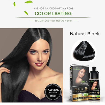 Herbishh Hair Color Shampoo for Gray Hair – Natural Hair Dye Shampoo – Colors Hair in Minutes – Lasts Up To 3-4 Weeks – 500ML – 3-In-1 Hair Color – Colors, Cleanses, and Conditions (Black)