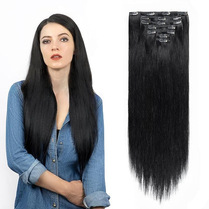 Clip in Hair Extensions Real Human Hair, Jet Black 100% Human Hair Extensions Clip in, Tangle-free Silky Straight Hair Extensions for Women, #1 18Inch 120G 7PCS