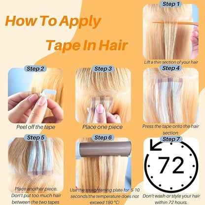 Blue Tape in Hair Extensions Human Hair 20 Inch Colored Invisible Tape in Soft And Silky Human Hair Extensions