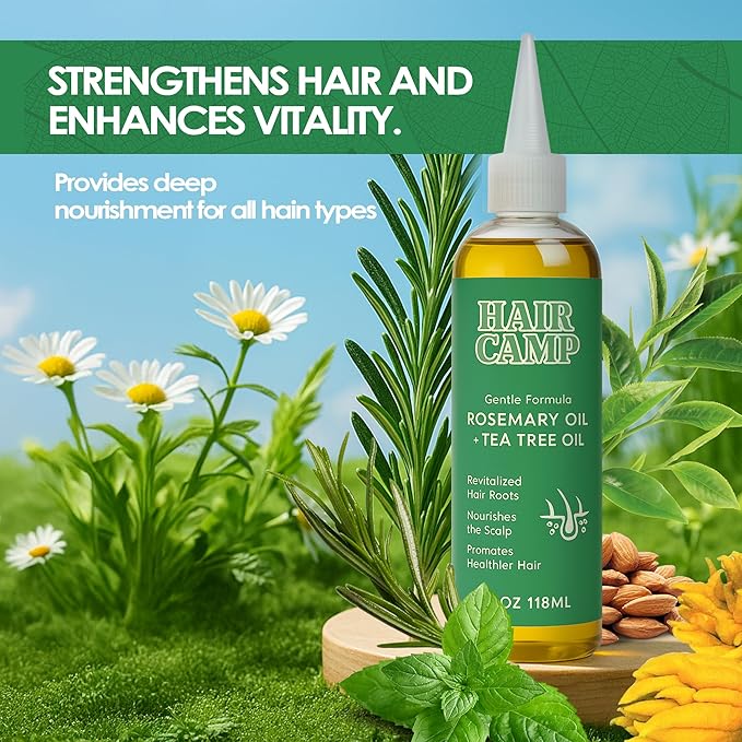 Hair Camp Oil for Hair Growth, with Black Seed Extract + Rosemary, Infused with Tea Tree Oil for Strengthening, Soothing, Moisturizing & Healthier Hair, 120ml (1)
