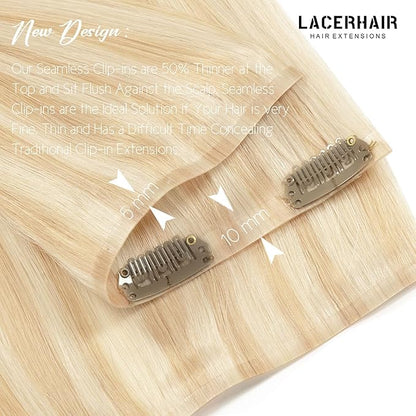 Lacer Hair Highlight Blonde Clip in Hair Extensions 20 Inch Human Hair 7pcs 110g Dark Ash Blonde Mixed Platinum Blonde Color Seamless Hair Extensions Clip in Thin PU Weft Silky Straight Clip Ins