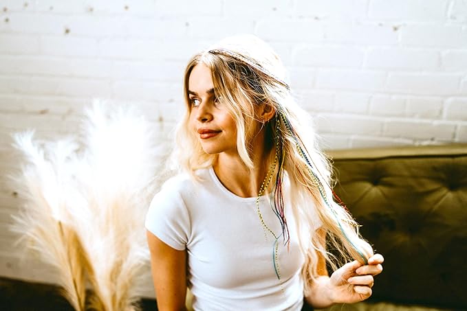 21 Rainbow Tie Dye Color Hair Extensions – 9”–14” Long – DIY Rooster Kit with 20 Micro-Link Beads – 100% Real Feathers – Eye-Catching Boho Style
