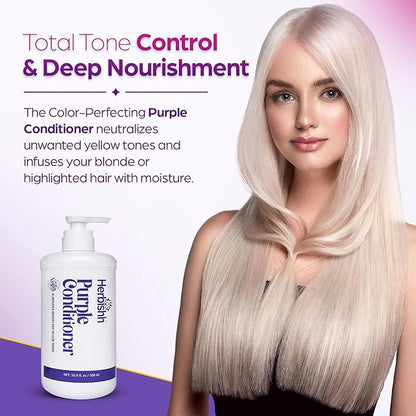 Herbishh Purple Conditioner, Brass Neutralizing Conditioner for Blonde, Silver, & Highlighted Hair, Deep Moisture & Hydration with Jasmine & Avocado, Color-Safe, Vegan & Silicone-Free, 16.9 fl. Oz