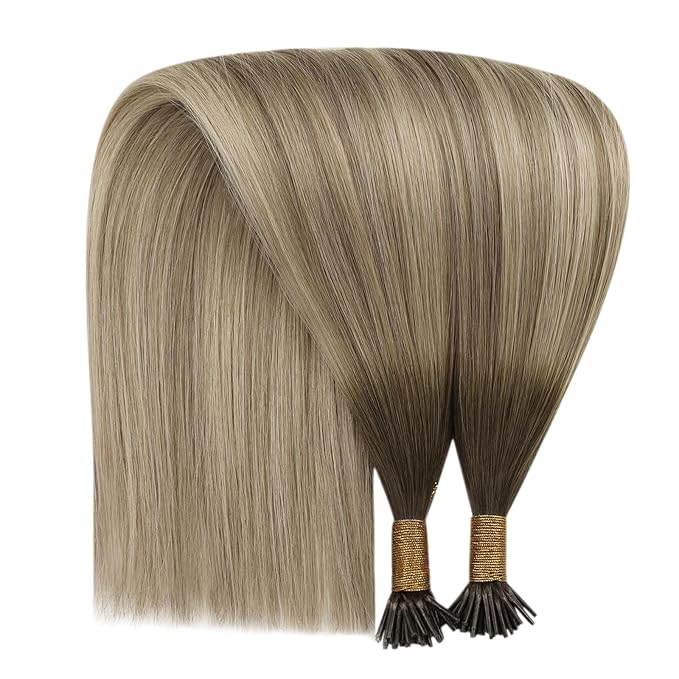 YoungSee I Tips Hair Extensions Ombre Itips Hair Extensions Human Hair Ombre Dark Brown to Light Brown with Blonde Tip Extensions Balayage 20In Keratin Hair Extensions Volume-Adding 50s 50g