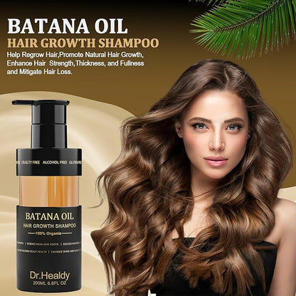 Dr.Healdy Batana Oil Shampoo for Hair Growth, Against Hair Loss & Moisturizes, Reduces Breakage - Sulfate Free Formula for All Hair Types (6.8 Fl Oz)