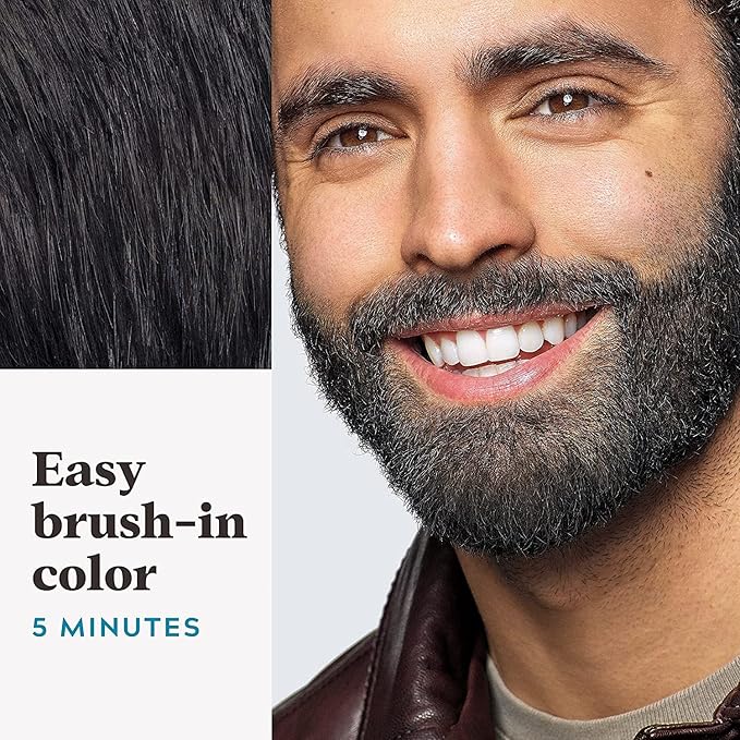 Just For Men Mustache & Beard, Beard Dye for Men with Brush Included, With Keratin Biotin Aloe and Coconut Oil for Healthy Facial Hair - Real Black, M-55, Pack of 1 (Packaging May Vary)
