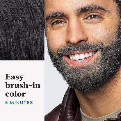 Just For Men Mustache & Beard, Beard Dye for Men with Brush Included, With Keratin Biotin Aloe and Coconut Oil for Healthy Facial Hair - Real Black, M-55, Pack of 1 (Packaging May Vary)