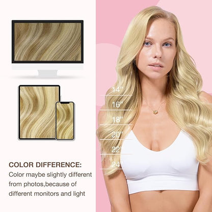 GOO GOO Sew in Hair Extensions Real Human Hair, Weft Hair Extensions Human Hair, 16/22 Light Blonde Highlighted Golden Blonde 18inch 100g, Weft Bundles Straight Silky Remy Hair