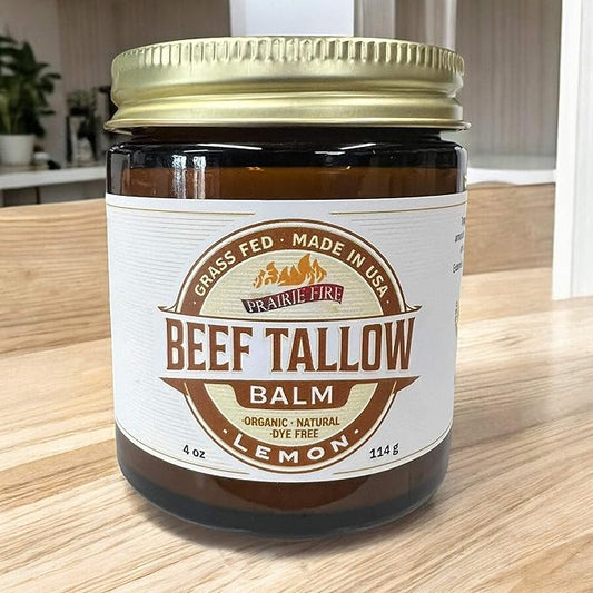 Beef Tallow Balm - 4 oz - Made in USA - Organic Grass Fed and Finished Tallow - Moisturizing Skin Care Lemon