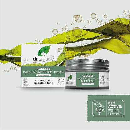 Dr. Organic Ageless Daily Hydration Gel with Seaweed | Hydrating, Tones & Smoothes Complexion, Certified Organic, Paraben & SLS-Free, Recyclable, 50 mL / 1.7 fl oz