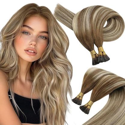 Sunny Hair 18inch Itip Human Hair Extensions Balayage Medium Brown Ombre Platinum Blonde I Tip Hair Extensions Real Human Hair Natural Looking I Tip Extensions 50g