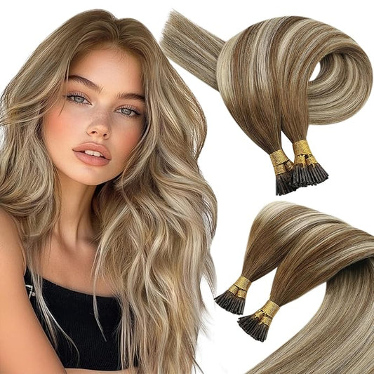 Sunny Hair 18inch Itip Human Hair Extensions Balayage Medium Brown Ombre Platinum Blonde I Tip Hair Extensions Real Human Hair Natural Looking I Tip Extensions 50g