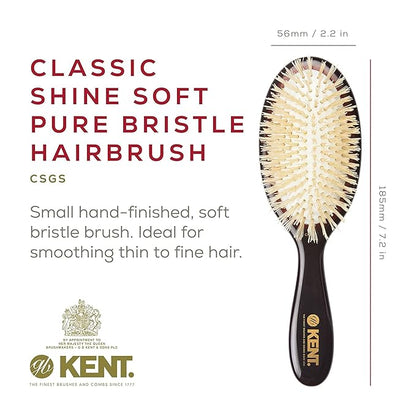 Kent CSGS Classic Shine Small Oval Cushion Straightening Brush and Hair Detangler Natural White Boar Bristle Hair Brush, Shine Hair Brush and Scalp Scrubber for Mid-Length Fine or Thinning Hair