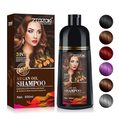 Coffee Hair Dye Shampoo 3 in 1, Magic Dye Colors in Minutes-Long Lasting & Easy to Use Argan Oil Herbal Hair Color Shampoo champu con tinte para canas 500ml