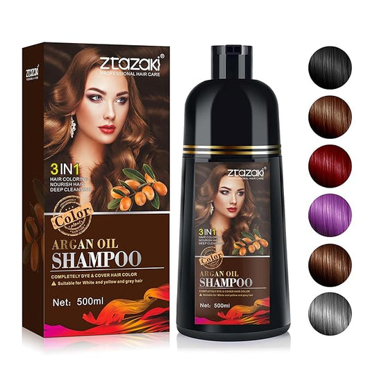 Blonde Brown Hair Dye Shampoo 3 in 1, Magic Dye Colors in Minutes-Long Lasting & Easy to Use Argan Oil Herbal Hair Color Shampoo champu con tinte para canas 500ml