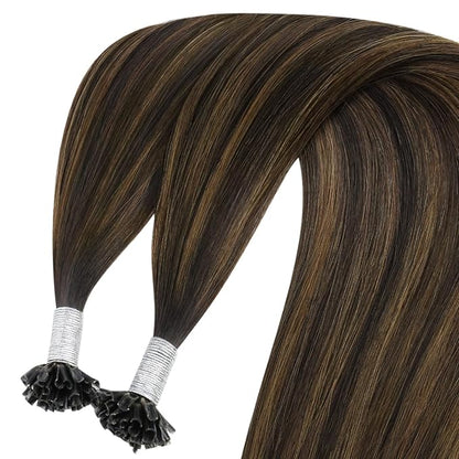 YoungSee U Tip Hair Extensions Human Hair Balayage Ktip Hair Extensions Balayage Dark Brown with Brown U Tips Hair Extensions Real Human Hair Ombre for Women Human Hair Extensions U Tip 20In 50s/50G