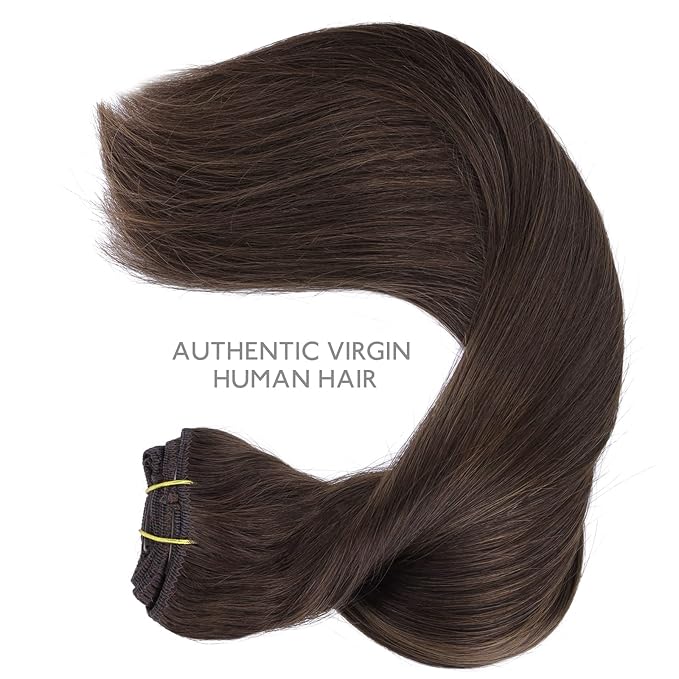 Wennalife Clip in Human Hair Extensions, 16 Inch 150g 9pcs Extensions Real Hair, Light Dark Brown Remy Ins Double Weft, #2A
