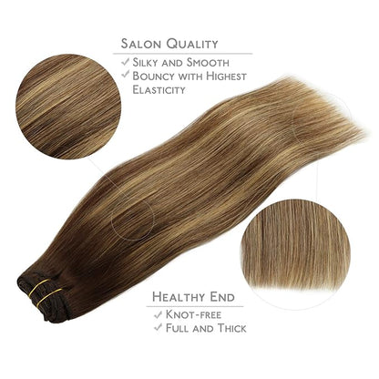 WENNALIFE Clip in Hair Extensions, 150g 22 Inch 9pcs Balayage Chocolate Brown to Honey Blonde Human Hair Extensions Thicker Clip in Hair Extensions Real Human Hair Clip Set Double Weft