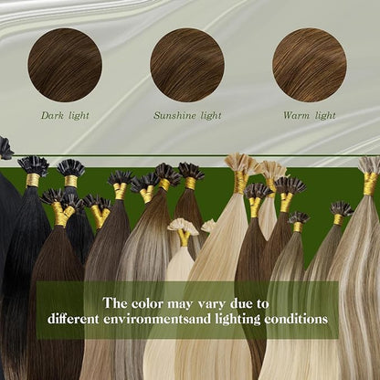 RUNATURE U Tip Human Hair Extensions Brown Straight Pre Bonded Hair Extensions Human Hair U Tip Extensions Soft Keratin Hair Brown Silky 20 Inch 50g 50s