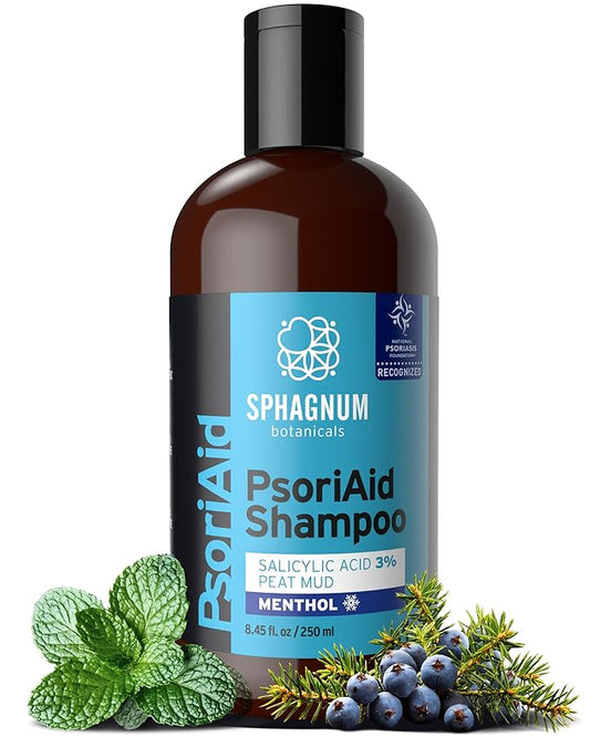 NEW 2025 Psoriasis Shampoo with Salicylic Acid – Natural Treatment for Dry, Itchy, Flaky, Red Scalp with Peat & Menthol. Promotes Hair Strength & Growth 8.45 fl oz