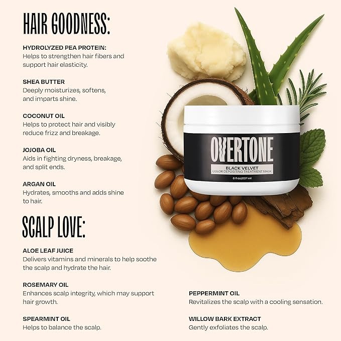 Overtone Color Depositing Semi-Permanent Hair Dye Conditioner - 8 oz For Natural & Color-Treated Hair, Moisturizing Shea Butter & Coconut Oil - Vegan & Cruelty-Free, Rich Velvet is now Black Velvet