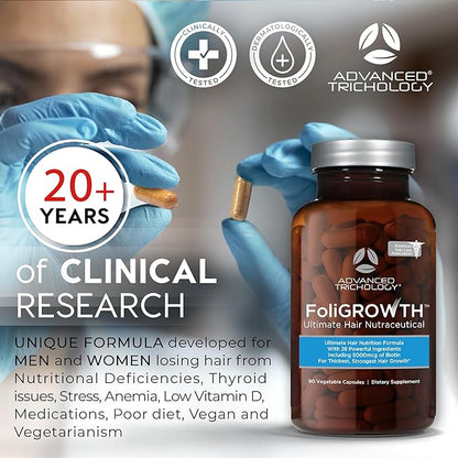 Advanced Trichology FoliGROWTH™ Hair Growth Supplement for Thicker Fuller Hair | Approved* by the American Hair Loss Association | Revitalize Thinning Hair - 90 Count (Pack of 1)