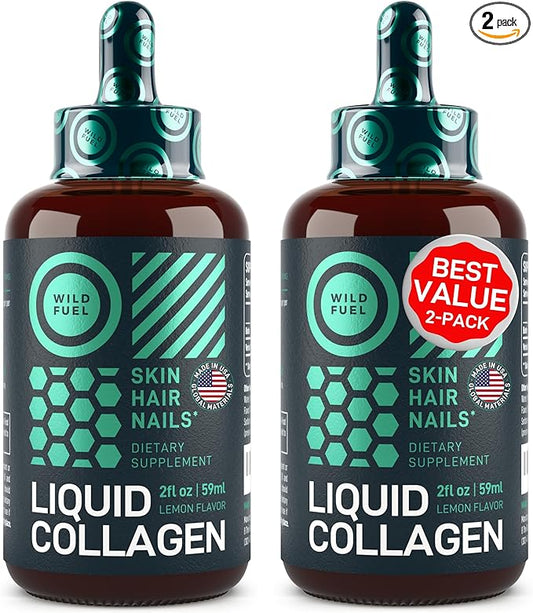 Liquid Collagen Peptides with Biotin Drops - 15,000mcg Collagen Liquid for Women and Men plus Biotin - Youthful Skin, Hair Growth, Strong Nails - Hair Vitamins for Hair Loss - Lemon Flavor - 2x2oz