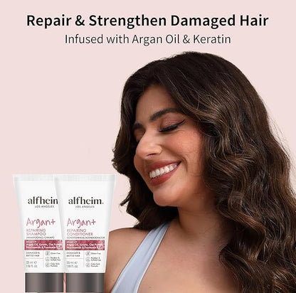 ALFHEIM Argan Repairing Shampoo & Conditioner Travel Set | Sulfate-Free&Paraben-Free | Argan Oil, Keratin & Niacinamide for Dry, Damaged, Color-Treated Hair | Hydrating, Strengthening & Anti-Frizz