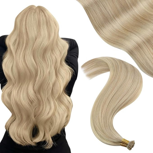 YoungSee I Tips Hair Extensions Highlight Itip Human Hair Extensions Ash Blonde Highlight Blonde Itip Hair Extensions 16 Inch 80s 50g Tip Hair Extensions Real Human Hair Remy Hair Extensions