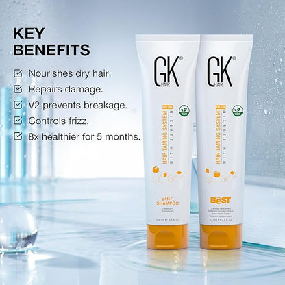GK HAIR Global Keratin Professional Brazilian Keratin Hair Treatment Kit (100ml/3.4 Fl. Oz.) With PH shampoo- The Best Smoothing & Strengthening to make Hair Healthy - Formaldehyde free, Sulfate-free