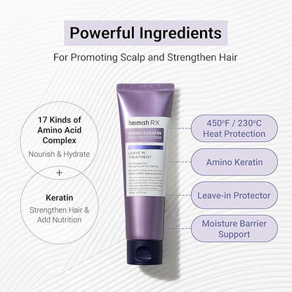 HEIMISH RX Amino Keratin Heat Protecting Leave In Treatment - Heat Protectant Cream, Leave-in Styling Hair Cream Treatment for Damaged Hair, Strengthening, Frizz Control, 150ml (5.07 fl. oz)