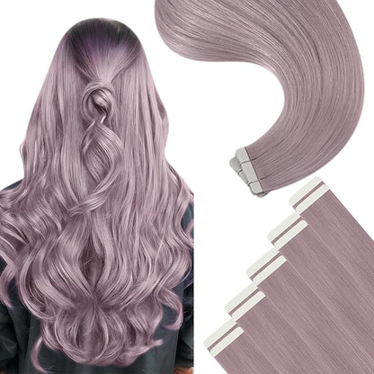 YoungSee Tape in Hair Extensions Human Hair Purple Hair Extensions Tape in Lavender Tape Remy Hair Extensions Human Hair 14In Light Purple Tape in Hair Extensions Colored Highlight 25g 10pcs