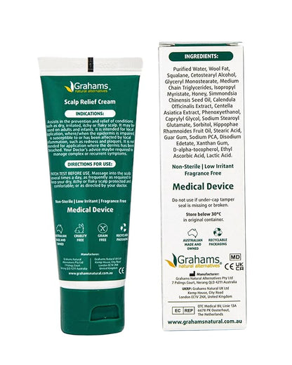 Scalp Relief Cream by Grahams Natural - Relief for Dry, Itchy, Flaky Scalps & Dandruff - Scalp Moisturizer with Manuka Honey, Calendula, Jojoba Seed Oil (2.11oz)