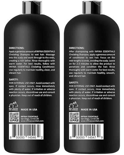 Chelating Hard Water Shampoo and Conditioner Set with Chelactik-3 & Rosemary Oil - Color Safe Metal Detox Shampoo and Conditioner for Mineral Build-Up & Swimmers Hair - 16 fl oz each