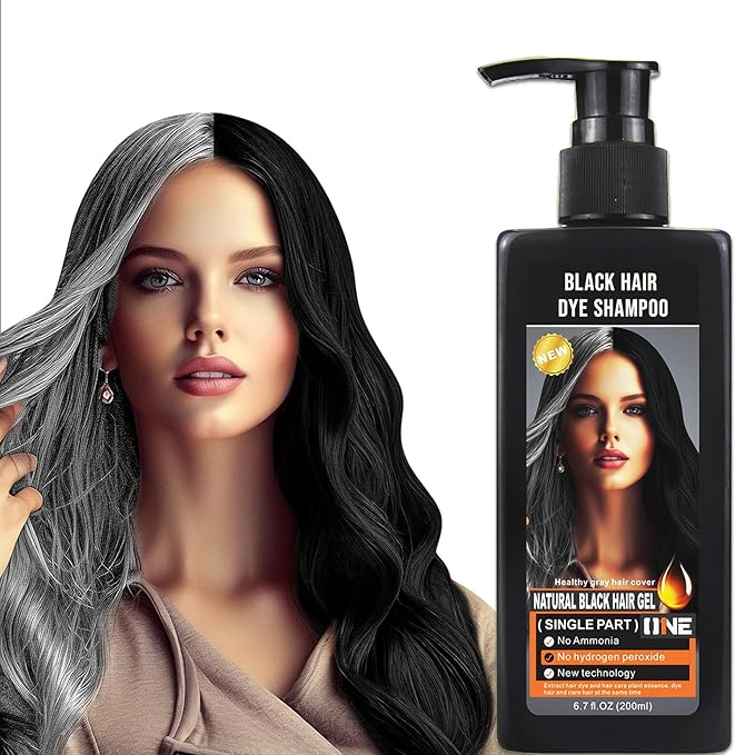 Ammonia-Free Instant Black Hair Dye Shampoo for Gray Coverage,Non-Staining scalp Long-Lasting Natural Black Hair Color Shampoo for Men/Women,Gentle polar Dye for Damaged Hair