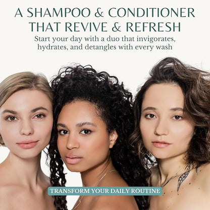 Peppermint Shampoo and Conditioner with Castor Oil & Biotin, Soothes Dry, Itchy Scalp, Strengthens Hair, Reduces Thinning & Hair Loss, Promotes Growth, Adds Volume, Sulfate-Free, 16 fl oz Each
