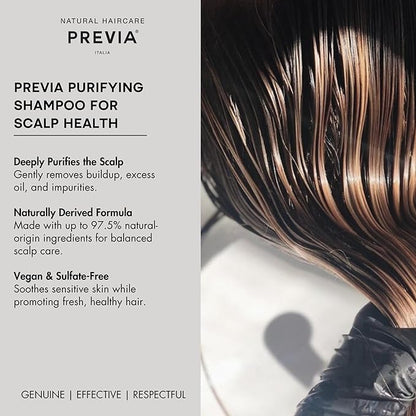 PREVIA Purifying Shampoo for Scalp Health | Purifying & Detoxifying | Nourishing Formula | Vegan & Sulfate-Free | 11.49 oz