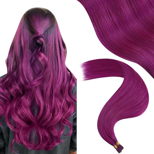 YoungSee I Tip Hair Extensions Human Hair Tip Hair Extensions Human Hair Purple Tip Hair Extensions for Women Pre Bonded Human Hair Extensions I Tips Human Hair Extensions Cold Fusion 20In 25s 25g