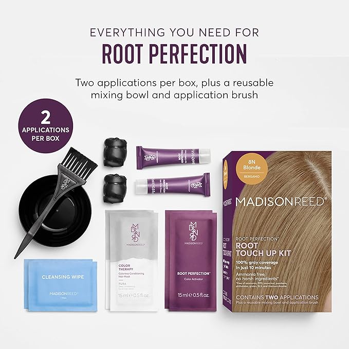 Madison Reed Root Perfection Permanent Root Touch Up, Dark Blonde 8N Bergamo, 10 Minutes for 100% Gray Root Coverage, Ammonia-Free Hair Dye, Two Applications