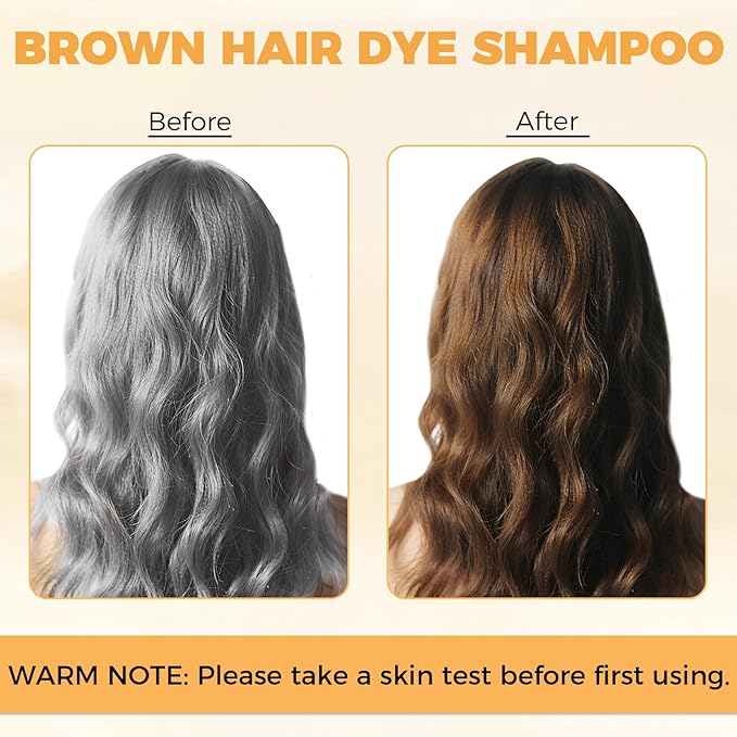 Brown Hair Dye Shampoo 3 in 1 for Gray Hair Coverage, Hair Color Shampoo for Women Men, Herbal Ingredients Shampoo Para Pintar el Cabello (16.9 Oz)