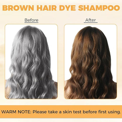 Brown Hair Dye Shampoo 3 in 1 for Gray Hair Coverage, Hair Color Shampoo for Women Men, Herbal Ingredients Shampoo Para Pintar el Cabello (16.9 Oz)