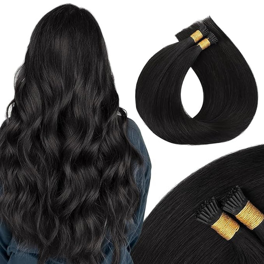 MAXITA I Tip Hair Extensions Human Hair,Natural Black 100g/100s 18 Inch, Itip Human Hair Extensions Comfortable Wear, 100% Remy Human Hair, Real Human Itip Keratin Hair Extensions