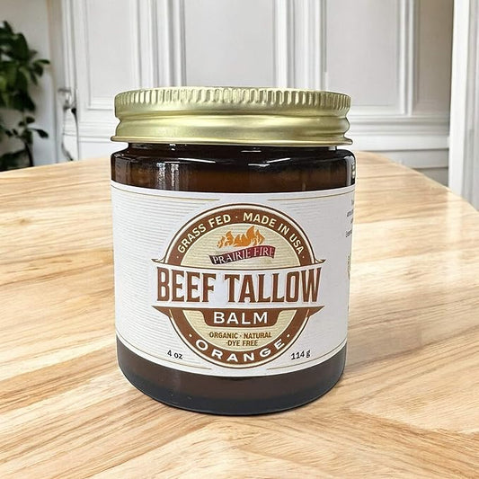 Beef Tallow Balm - 4 oz - Made in USA - Organic Grass Fed and Finished Tallow - Moisturizing Skin Care Orange