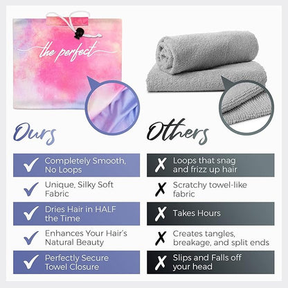 THE PERFECT HAIRCARE Curly Hair Girls Microfiber Plopping Towel Set - Anti-frizz Silky Smooth Hair Drying Wrap for Women - Super Absorbent Large Hair Towel + 2 Scrunching Towels to Micro Plop