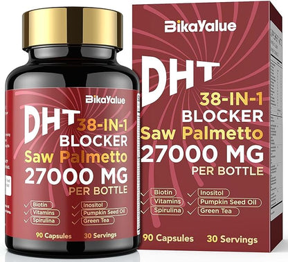 Saw Palmetto for Men, DHT Blocker for Men with 10000 mcg Biotin and 900 mg Saw Palmetto Per Servings, Proprietary Hair Healthy Herbal Blend, Supports Men's Health - 30 Servings
