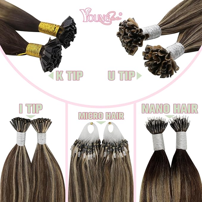 YoungSee Ktip Human Hair Extensions Balayage Brown with Caramel Blonde K Tip Hair Extensions Remy Hair Balayage K Tip Hair Extensions Ombrebrown 18In K Tips Hair Extensions Real Human Hair 50S/50G